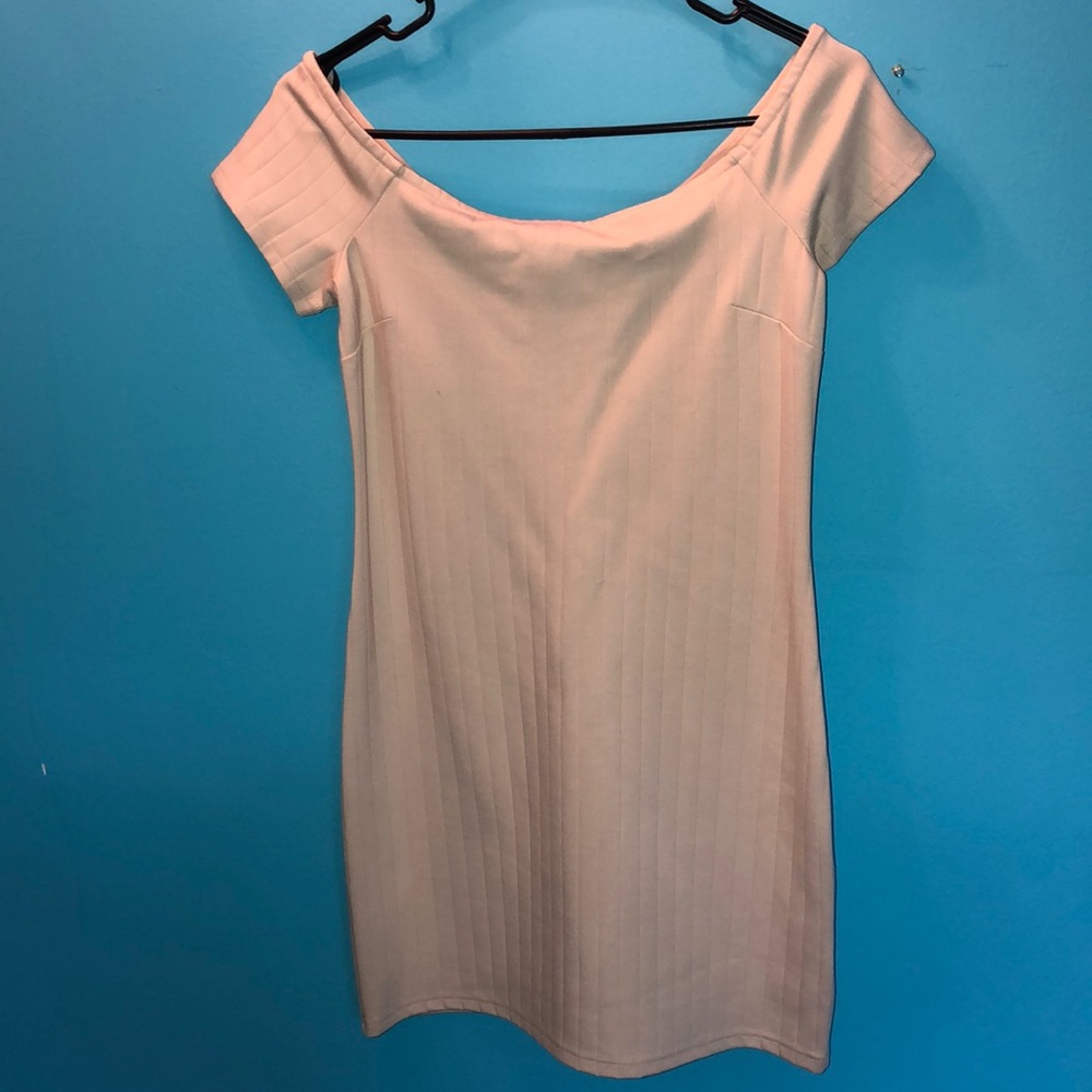 Cream, off the shoulder dress